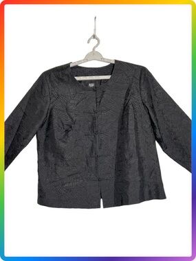Eileen Fisher 100% Silk Quilted Jacket SIZE 1X-2X Black Floral Textured Boxy